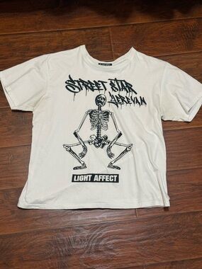 Graphic Skeleton Tee - White with Black Print